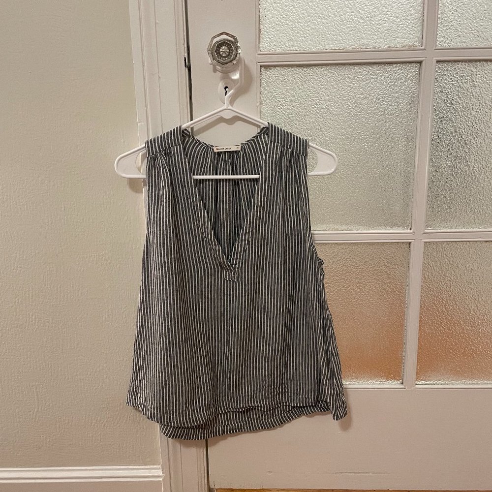 Marine Layer Tory Linen Tank in Black/White Stripe